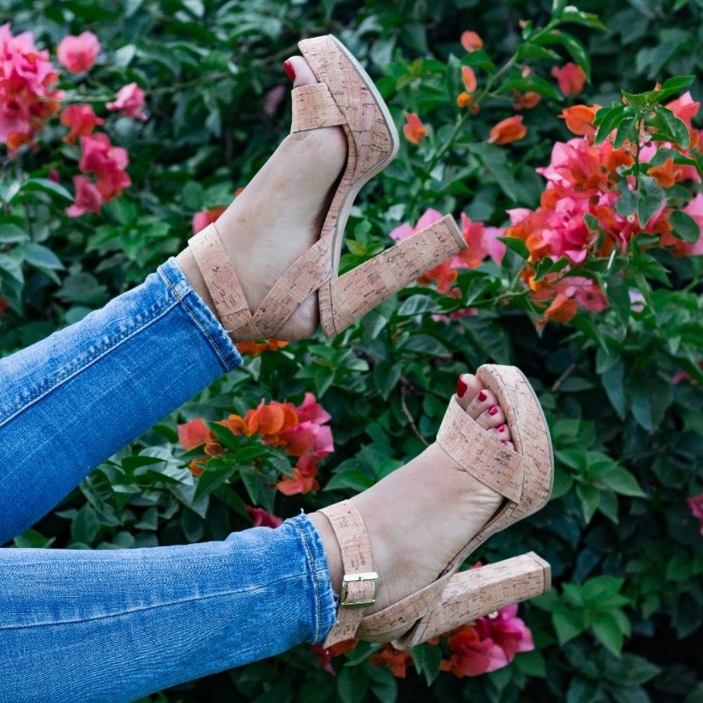 Cork Style Ankle Brace Open Toe Heels